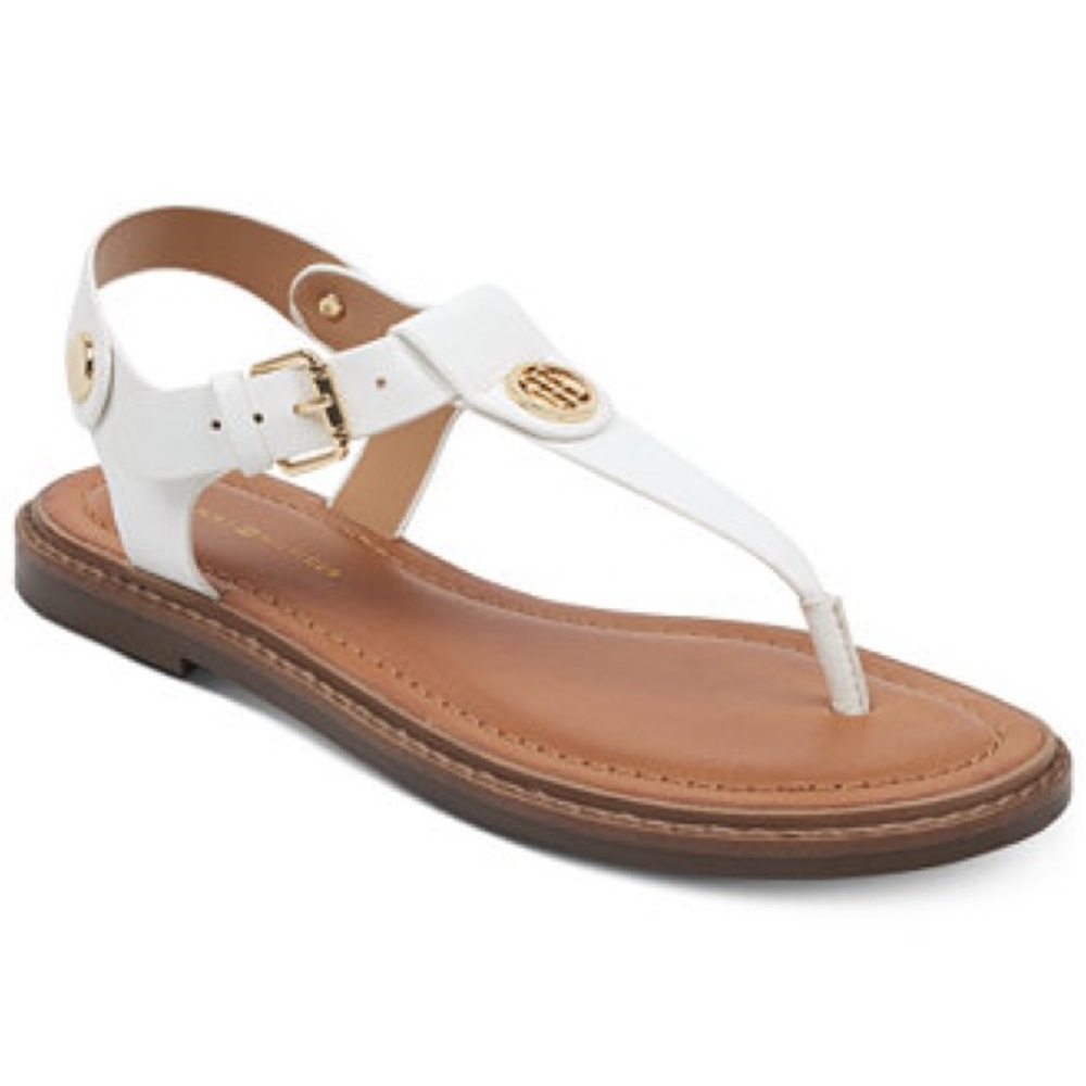 Tommy Hilfiger Bennie White and Brown Thong Flat Sandals - Picture 2 of 7